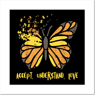 Accept Understand Love Butterfly Autism Awareness Posters and Art